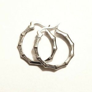 925 Sterling Silver Bamboo 26 mm Hoop Earring